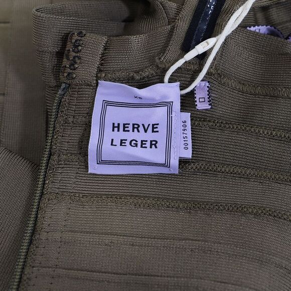 Herve Leger Kristen Mini Dress in Olive Rayon - Picture 5 of 7